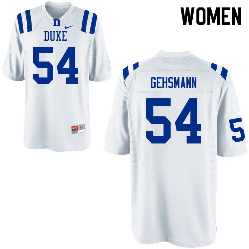 Women #54 Kevin Gehsmann Duke Blue Devils College Football Jerseys Sale-White